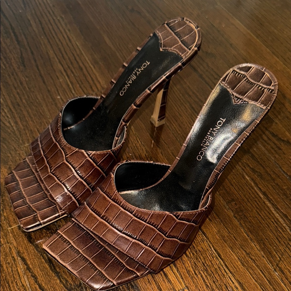 Tony Bianco Brown Croc-Embossed Women's Heels